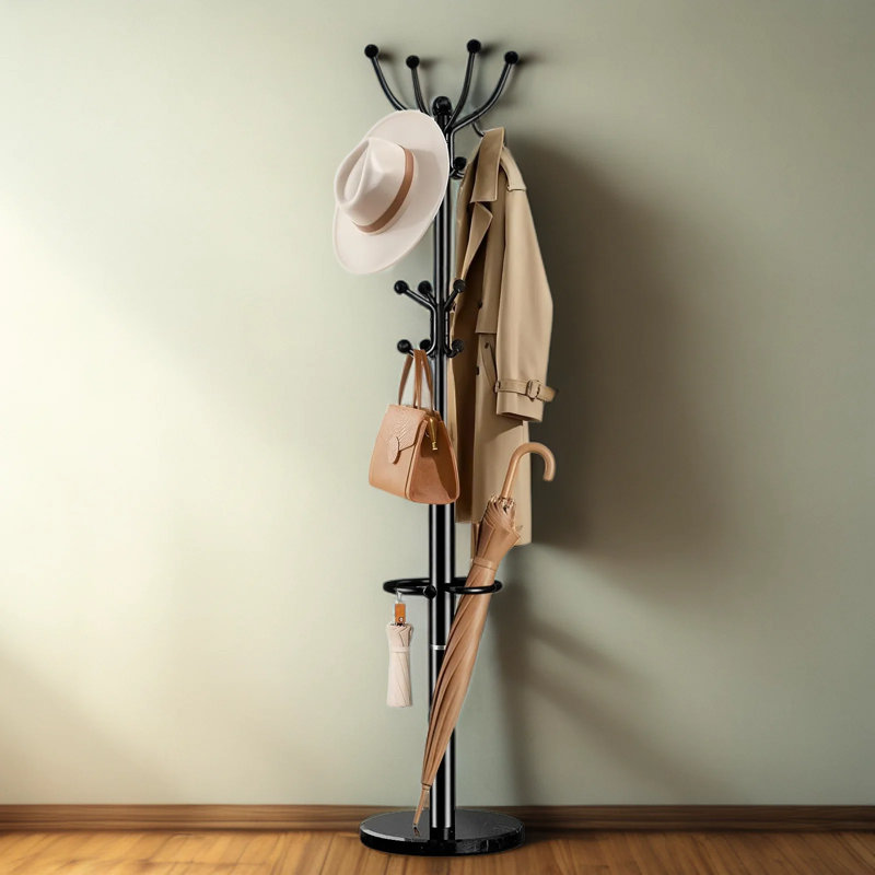 Freestanding Coat Rack With 16 Hooks And Marble Base, Heavy-Duty Metal Coat Tree With Detachable Umbrella Holder For Entryway, Bedroom, Or Home Office