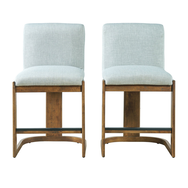 Ensemble de 2 tabourets de bar modernes en bois massif à hauteur de comptoir de 24 po, chaise d'îlot de cuisine rembourrée en lin