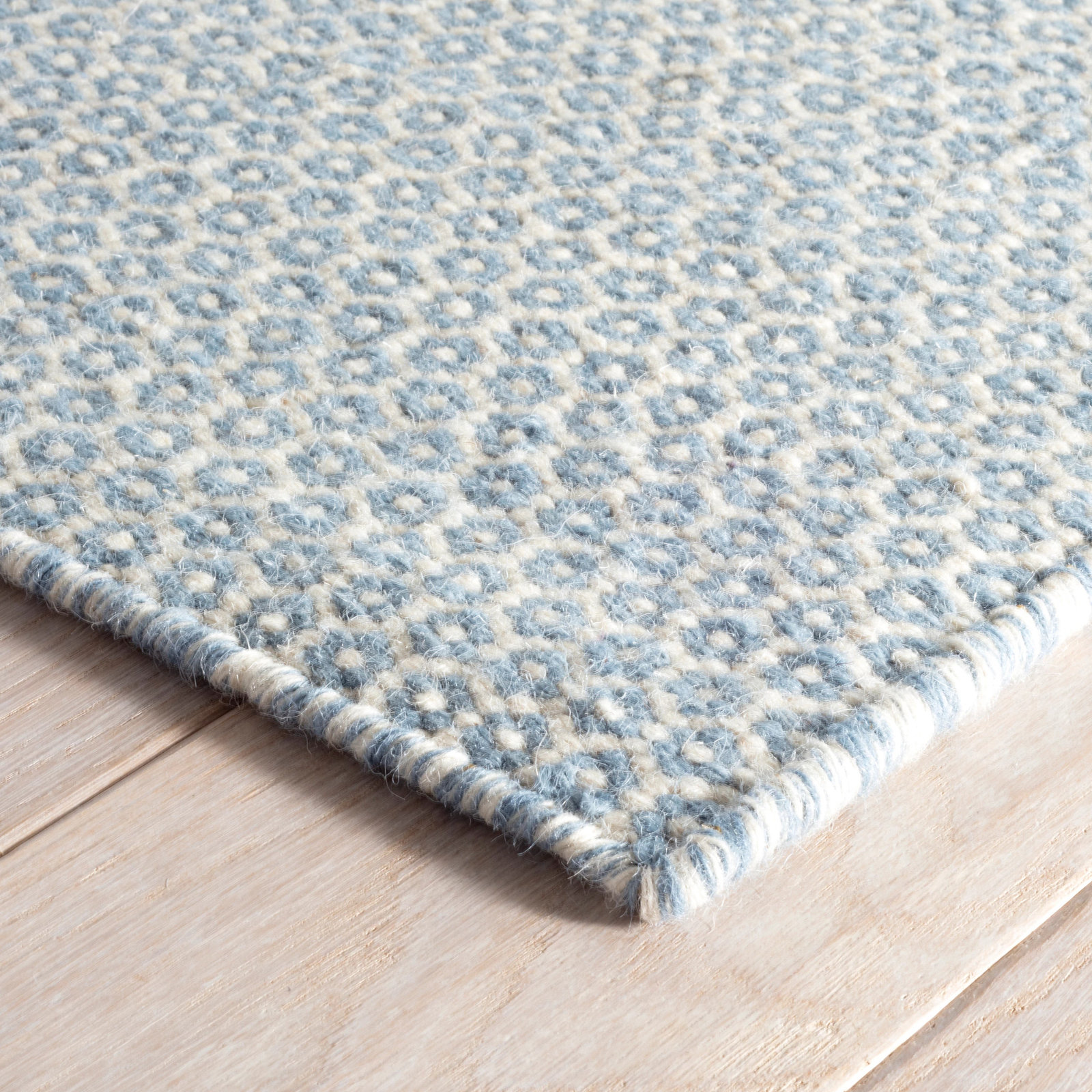 Honeycomb French Blue/Ivory Handwoven Wool Rug, Runner 2'6" x 8', French Blue/Ivory