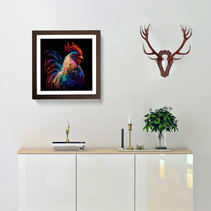 Rooster - Single Picture Frame Print on Wood, Walnut