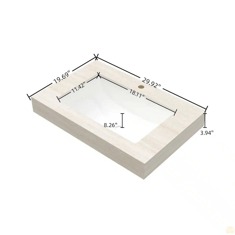 Comptoir en pierre frittée de 30 po et lavabo encastré en céramique, sans armoire, sans robinet ni drain, 30", Beige