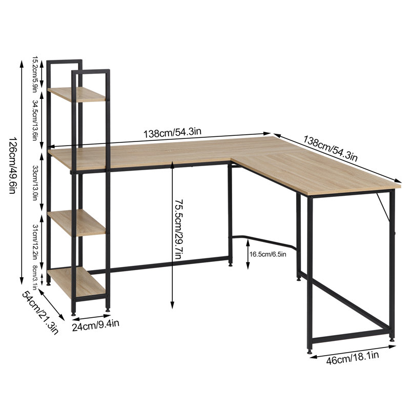 138cm W L-Shaped Writing Desk