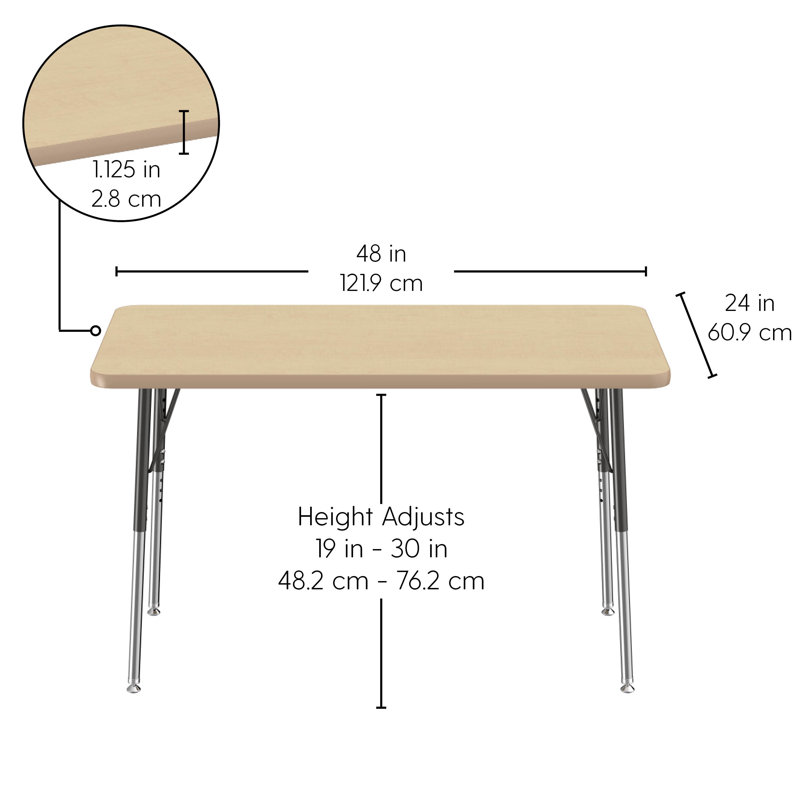 Table d'activité rectangulaire 24 po x 48 po à grain de bois thermofusionné avec pieds standard - bois gris / noir, 24" x 48"