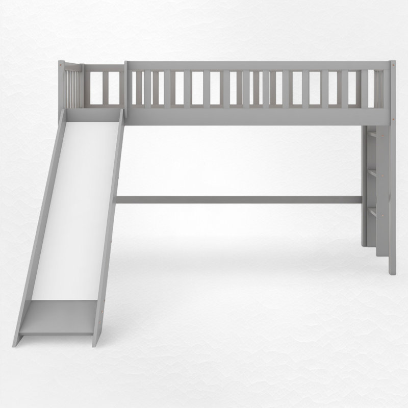 Low Loft Bed With Slide, Gray, Twin