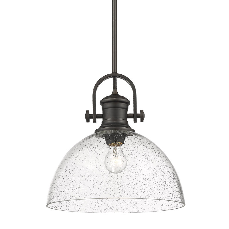 Luminaire suspendu dôme à 1 lumière Bales, Verre bullé, Bronze huilé