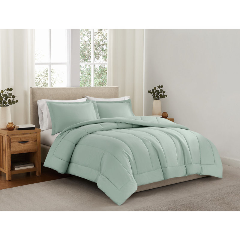 Brooklyn Loom Solid Cotton Percale Comforter Set, Full/Queen + 2 Standard Shams, Sage
