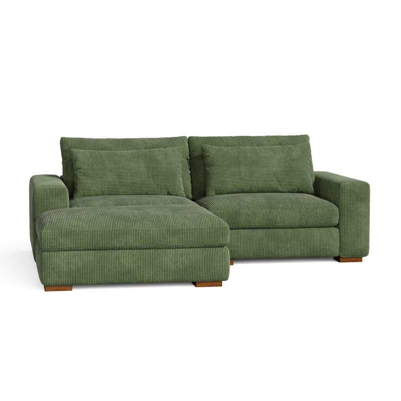 Alahya 3 - Piece Upholstered Sectional, Green Corduroy