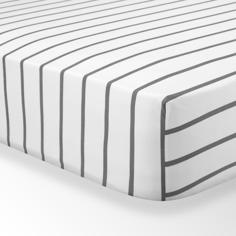 Ensemble de draps rayés en sergé de microfibre, Rayé gris / blanc, Ensemble de draps pour grand lit + un drap-housse 