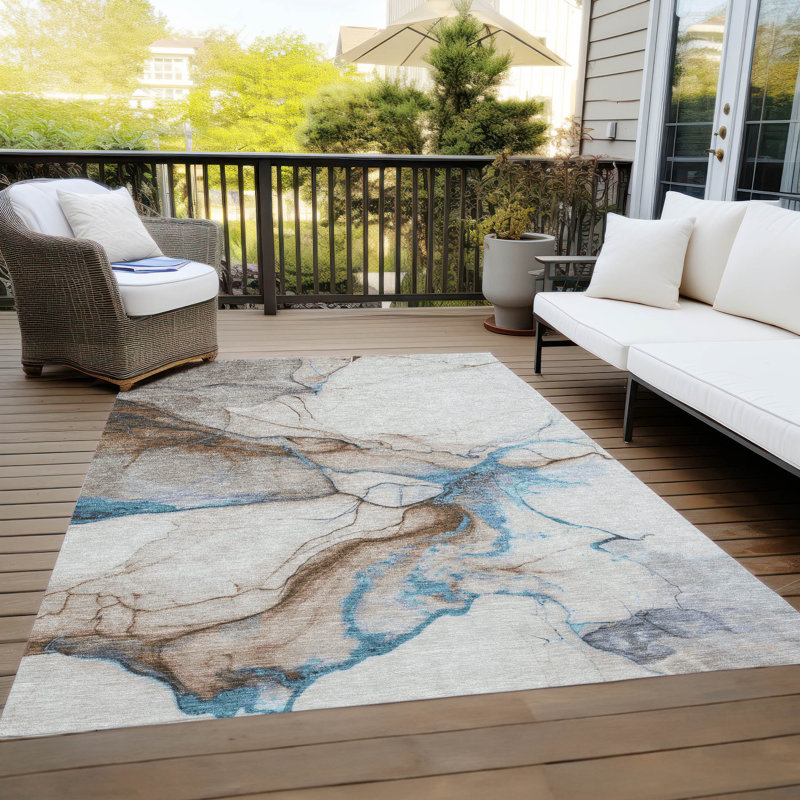 Machine Washable Indoor/Outdoor Cinead ACN1690 Beige Rug, Rectangle 2'6" x 3'10"