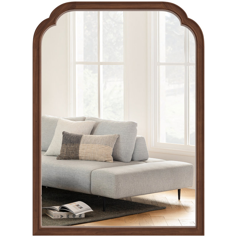 Ancalin Solid Wood Arched Wall Mirror, Walnut, 30" x 22"