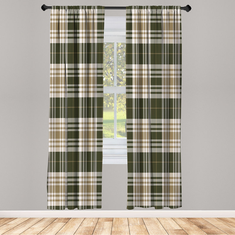  Checkered Curtains, Plaid Tartan English Tile, 56" W x 95" L, Army Green