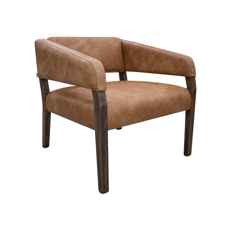 Structure en bois Murcia, fauteuil en similicuir, Cognac Murcia