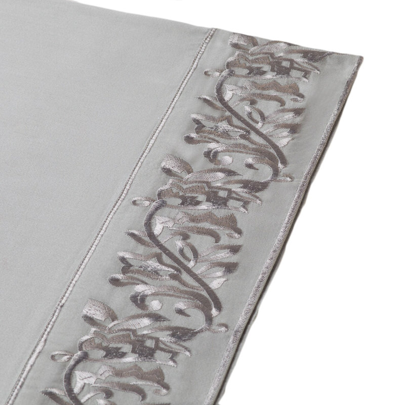 CEDAR COURT Leaf Emb 400 Thread Count Embroidered Sheet Set, Full Sheet Set with 2 Pillowcases, Mid Gray