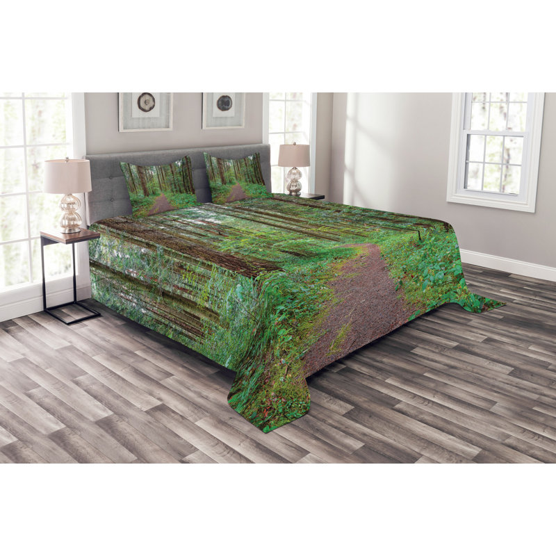 Acia Green/Brown Microfibre Bedspread Set, 220 x 264 cm