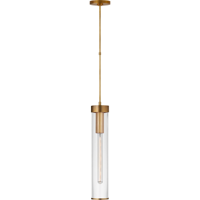 Kelly Wearstler Liaison Short Pendant, Clear, 18.75" x 3.5" W x 3.5" D, Antique Burnished Brass