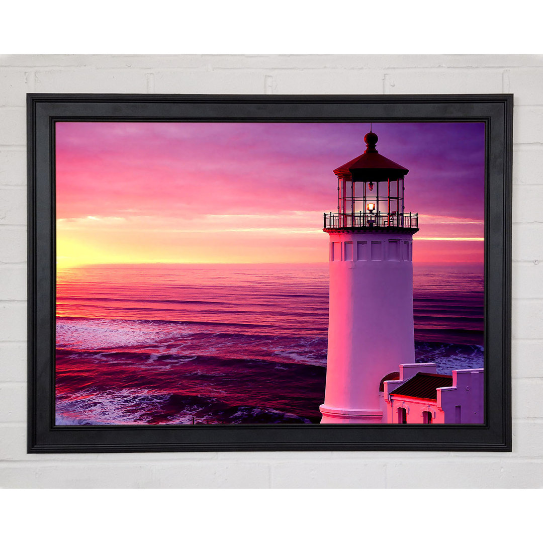 Gerahmtes Leinwandbild Lighthouse Pink Sunset