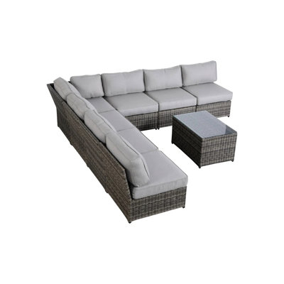 6 - Person Patio Seating Group, Complete 8 Piece With Modular And Rectangular Coffee Table, Soft Cushions, Water Covers, Weather Ready Design Fully Assembled For 6, Aluminum Frame Wrapped In , 5"