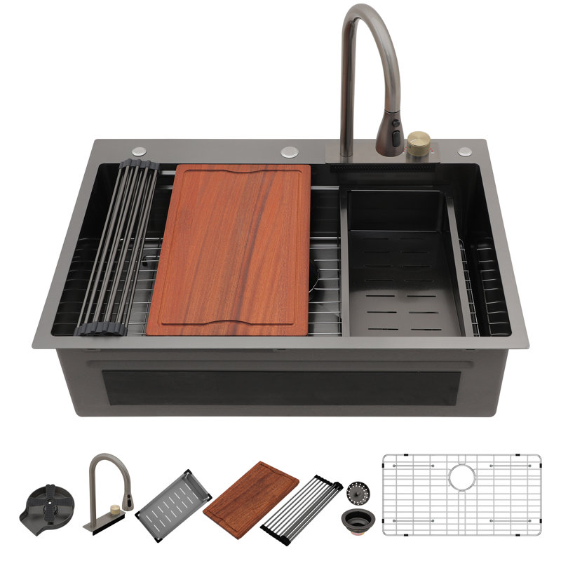 33' L Drop-In Single Bowl  Kitchen Sink, Bronze industriel-noir