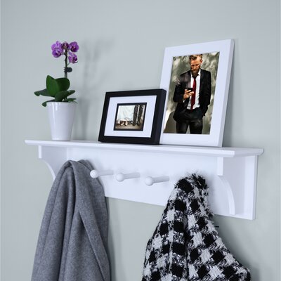 24'' Wide 5 - Hook Wall Mounted Coat Rack with Shelf -  Ballucci, B077RPN27F.4.White