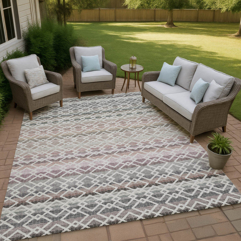 Machine Washable Indoor/Outdoor Chantille ACN2531 Stripes Rug, Silver, Rectangle 5' x 7'6"