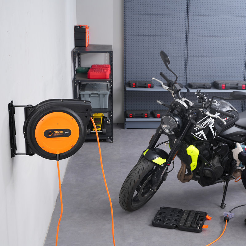 Enrouleur de cordon d'alimentation rétractable 80 pi, Orange / noir