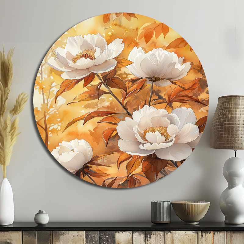Décoration murale ronde pivoines par l'érable d'automne II - pivoines, H 23 po x l 23 po
