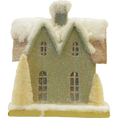 Décoration de table de Noël de 9,25 po recouverte de neige verte et blanche