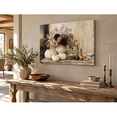 «Silver Leaves» citrouille rassemblant des fleurs et des citrouilles sur toile