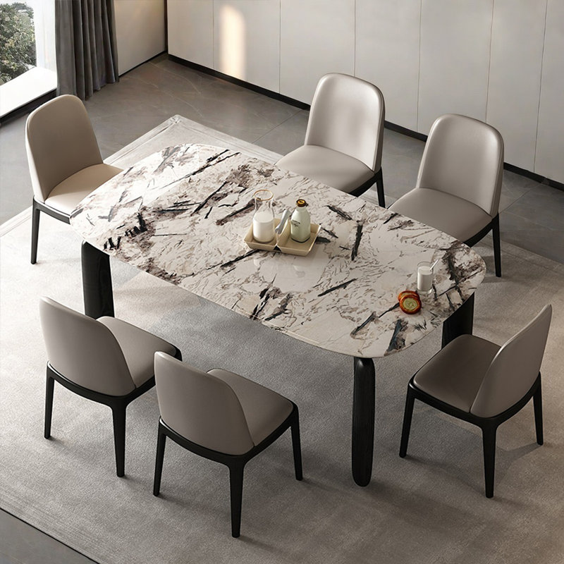 Simple Luxury Marble Solid Wood Dining Table Sets., 29.9"H x 63"L x 35.4"W, 5 Pieces: Table, 4 Chairs