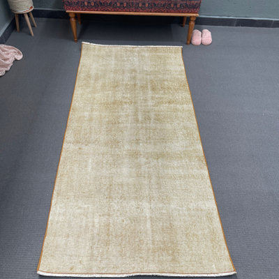 Tapis beige moderne en laine à patchwork 37,4 x 80,7 pouces