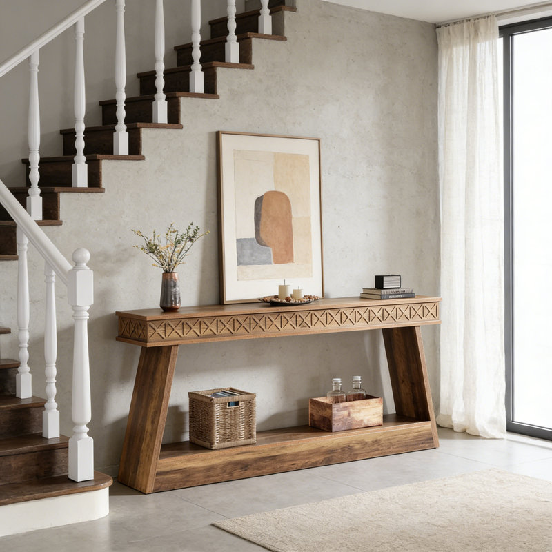 Console 70,8 po avec rangement à 2 niveaux, entrée ou canapé, Brun