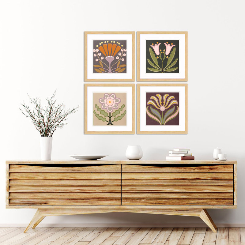 «Graphic Folk Flower», reproduction encadrée de 4 pièces