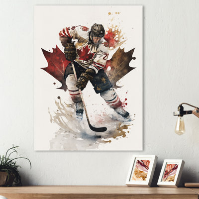 Joueur de hockey canadien en action III - Décoration murale moderne en métal