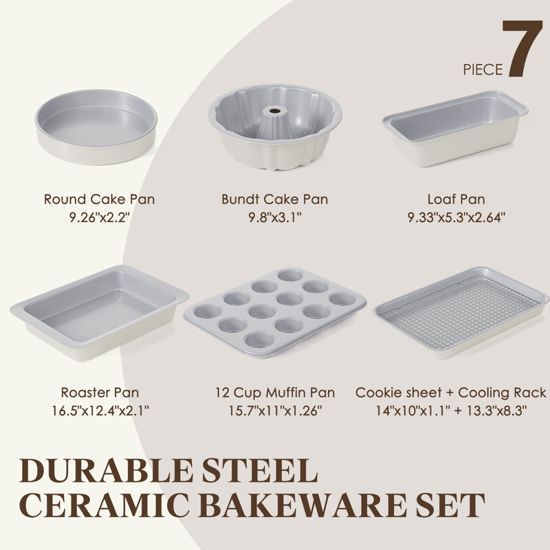 7 Pieces Nonstick Ceramic Stackable Baking Pans Set Bakeware Sets