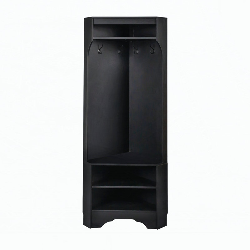 Corner Hall Tree with Shoe Bench, Black