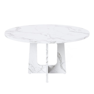 47.24" Round Dining Table For 4 - Farmhouse MDF Table With Marble White Finish, 300Lb Capacity, Easy Assembly For Kitchen/Dining Room - Modern Spiced Table