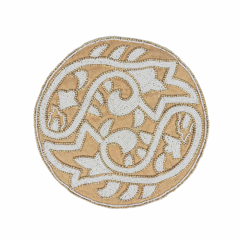 Glass Beads Round Placemat, Natural/White