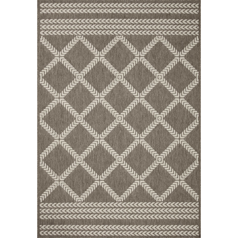 Tapis intérieur / extérieur géométrique naturel / ivoire Gillis, Rectangle 2 pi 2 po x 3 pi 9 po