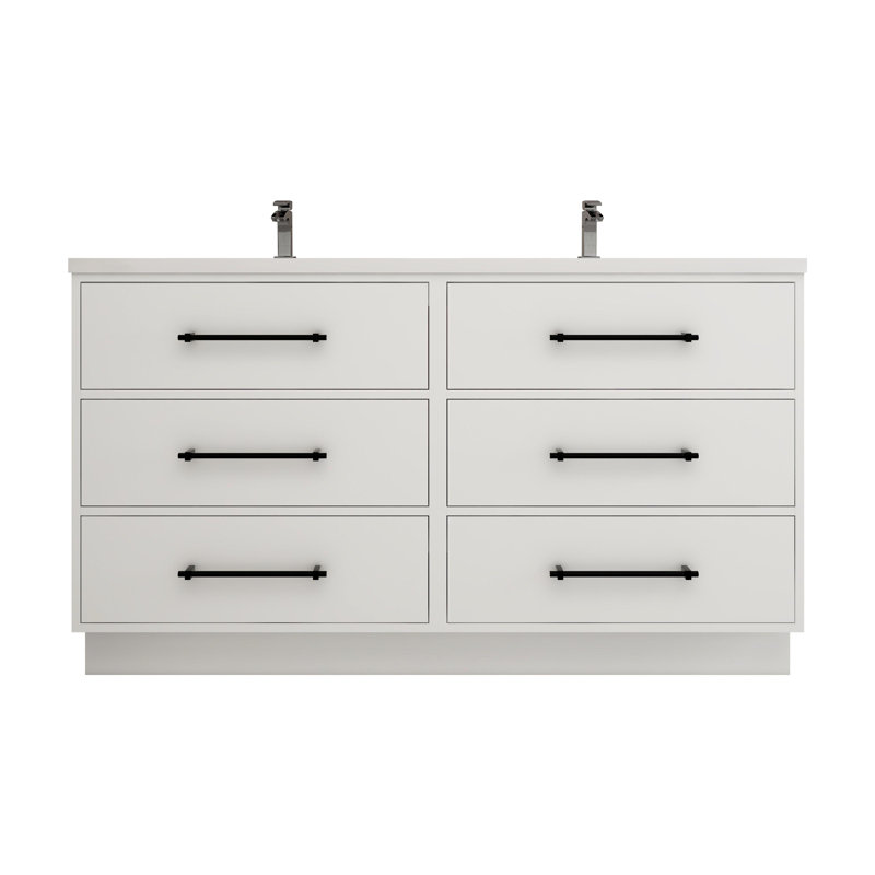 Victoria 58.9 " W Freestanding Standard 2 Double Vanity Bathroom Vanity With Acrylic Top, Gloss White