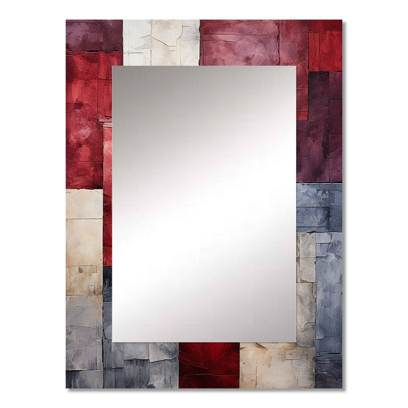 Maroon Mosaics Abstract Shapes - Modern Wall Mirror, 32" x 24"