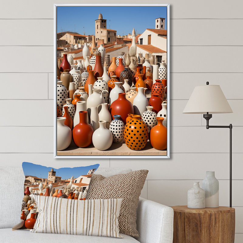 Décoration murale grecque poterie grecque II - Boho, Cadre flottant blanc, H 40 po x l 30 po