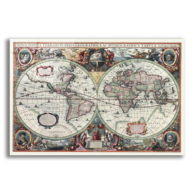 «Nova Totius Terrarum Or bis Tabula» par Hines, art mural en verre acrylique, H 16 po x l 24 po x P 0,2 po