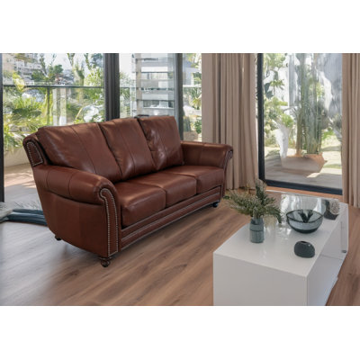 Stephie 90" Genuine Leather Rolled Arm Sofa