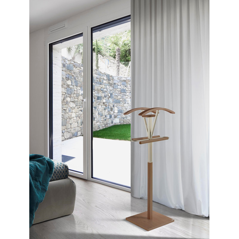 Solid Wood Iron Freestanding Valet Stand, Walnut