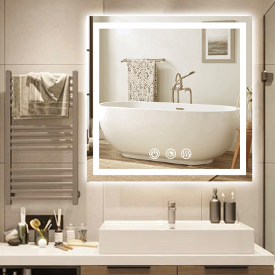 Chevaliers Rectangle Wall Mounted LED Bathroom Mirror Frontlit & Backlit LED Bathroom Vanity Mirror Light