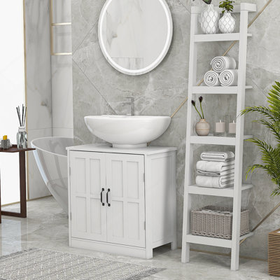 Meuble-lavabo de salle de bain, meuble-lavabo piédestal avec tablette réglable, blanc