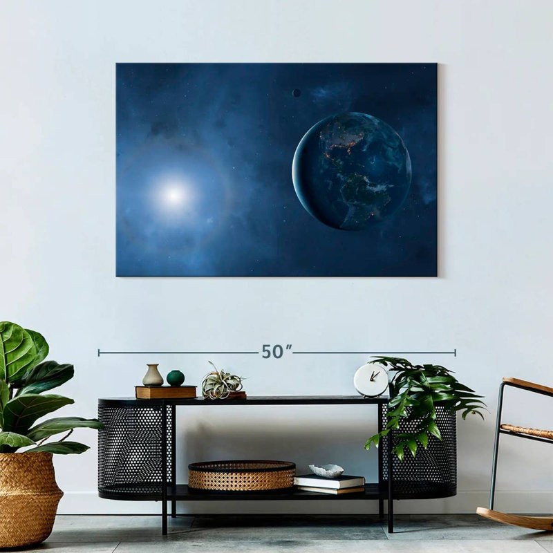 Oberle Sunlit Moon And Earth, 30" H x 45" W