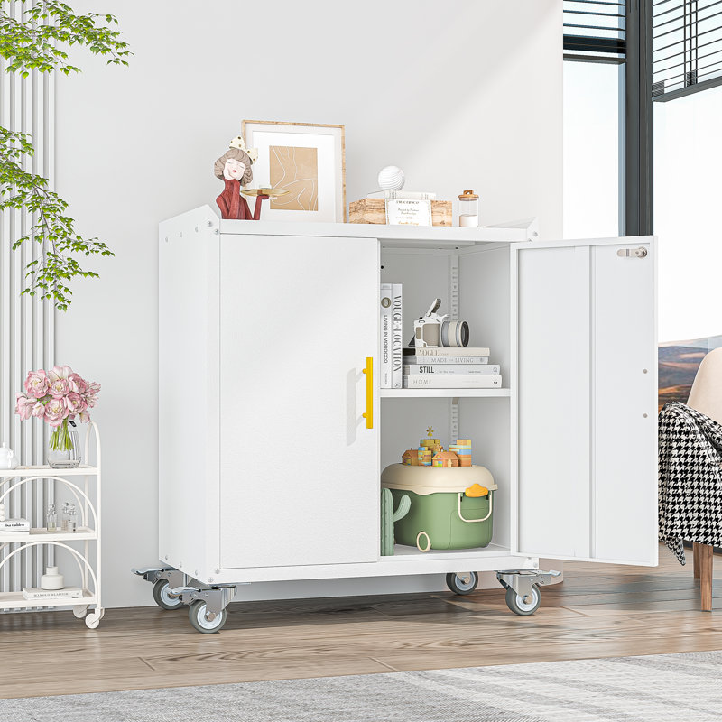 Steel Tall 71" Garage Storage Cabinet with Locking Doors ,Rolling Wheels and Adjustable Shelves, 35.6"H, White