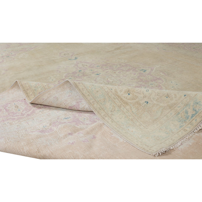 Tapis rétro en laine noué à la main Oushak, tapis en laine