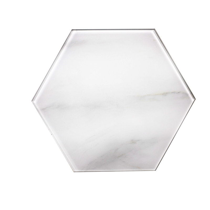 Nature 8 in. x 8 in. Marble Look Glass Straight Edge Large Format Hexagon Decorative Kitchen & Bathroom Wall Tile